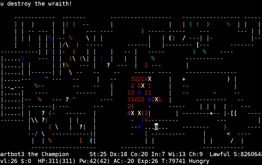 NetHack - Údolí mrtvých v polovině hry