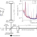 Schéma interferometrů LIGO – H1 v Hanfordu a L1 v Livingstonu – a jejich citlivost pro různé frekvence (Abbott, B. P. et al.; 10.1103/PhysRevLett.116.061102)