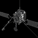 Zadní pohled na Solar Orbiter, elektronový spektrometr SWA-EAS na konci tyče ve stínu za družicí (zdroj: ESA/ATG media lab)