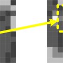 Příklad porovnání dvou obrázků optické myši. Na obrázku jsou naznačeny dva získané snímky při pohybu myši po ploše. Signálový procesor vyhodnotí posun obrazu a vyšle do počítače informaci o směru a rychlosti pohybu