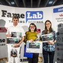 Vítězové národního finále: 1. místo a Cena diváků Marek Brousil (LFP UK), 2. místo Tereza Pavlíková (PřF MU v Brně), 3. místo Zuzana Procházková (MFF UK; foto: Vladimír Šigut)