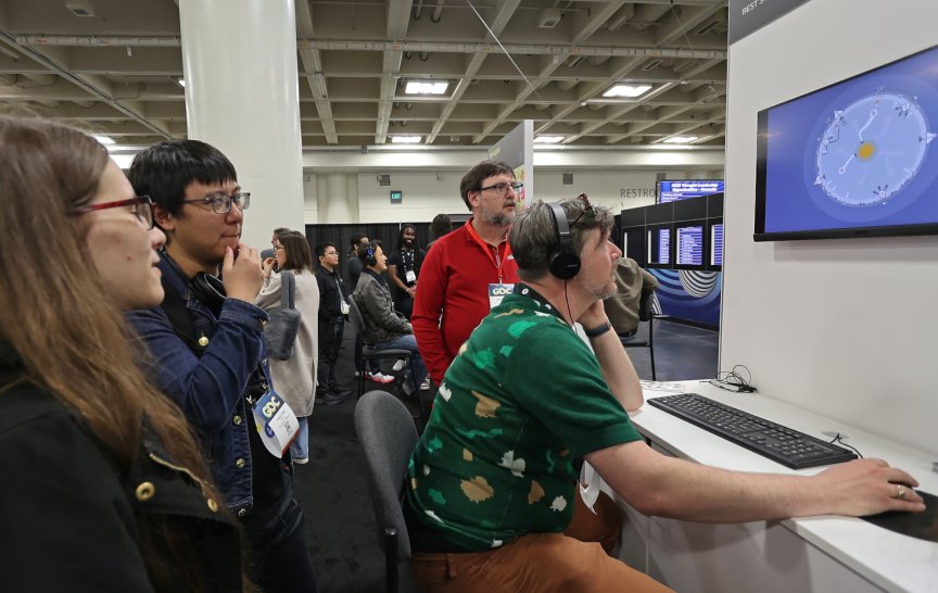 Na Game Developers Conference představila Tereza Kotěšovcová svou absolventskou hru Planetka (foto: archiv T. Kotěšovcové)