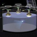Čerenkovského světlo je detekováno třemi fotonásobiči (vizualizace: The Pierre Auger Observatory)