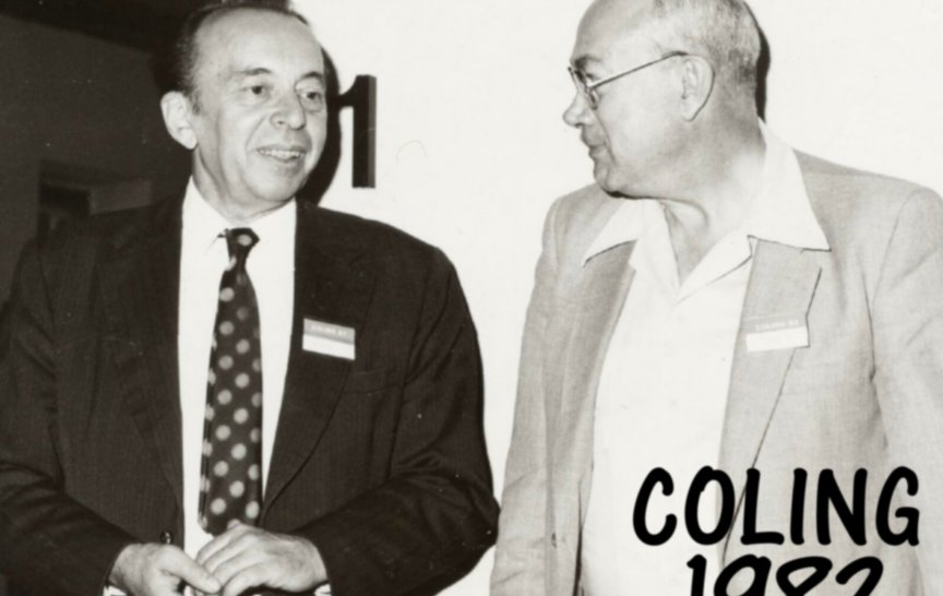 Petr Sgall a Bernard Vauquois z univerzity v Grenoblu na konferenci COLING (foto: ÚFAL MFF&nbsp;UK)