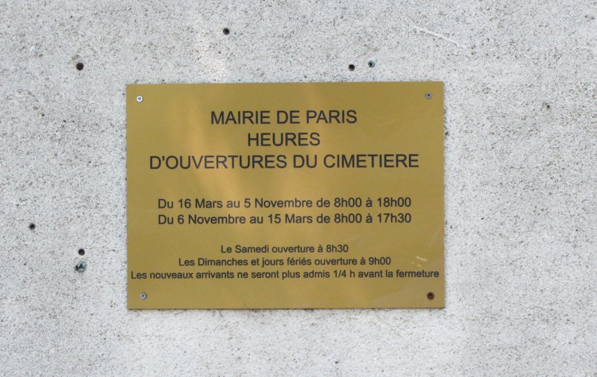 Foto č. 1 - Vstupní cedulka na hřbitov Montparnasse